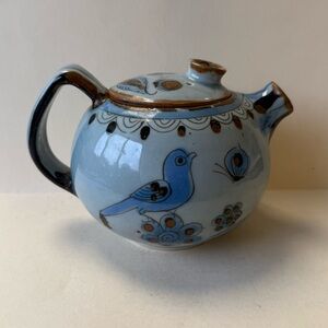 Vintage Tonala El Palomar Ken Edwards Tea Pot Handmade Hand Painted Birds Signed